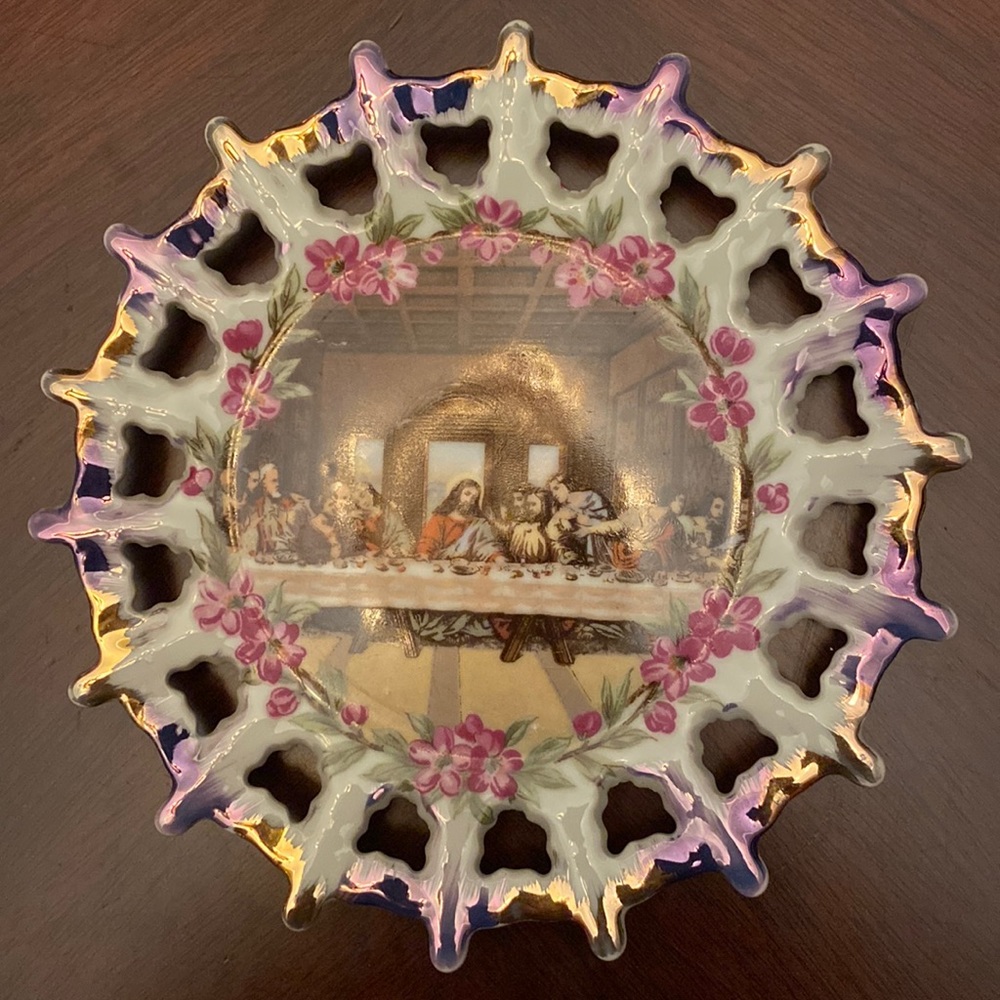 Vintage Porcelain decorative plate The Last Supper. Made in Japan